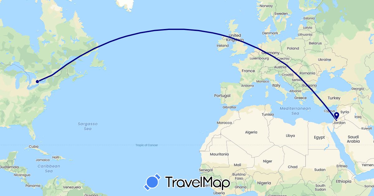 TravelMap itinerary: driving in Austria, Canada, Jordan (Asia, Europe, North America)